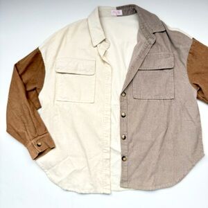 Pink Lily Neutral Color Block Corduroy Shacket